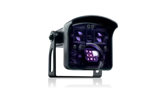 CONDOR XL (2 m - 3.5 m) 1 Close‑up view of an industrial motion and presence sensor featuring a protective housing